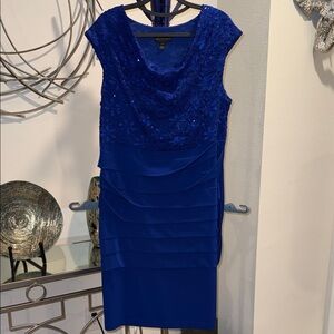 connected apparel Cobalt Blue Lace & Tiered Midi Dress